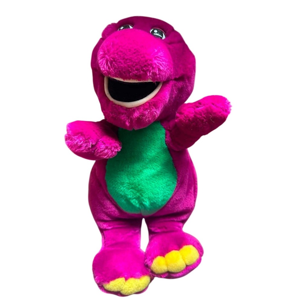 Vintage Barney the Dinosaur Plush Stuffed Animal Purple Green Embroidered Logo
